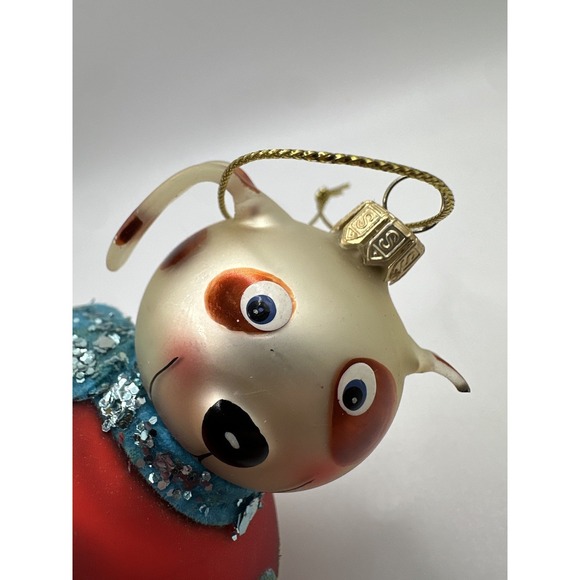 VTG Glass Puppy Dog Christmas Ornament Red Glitter Sweater Heart Bone Design - Picture 9 of 11